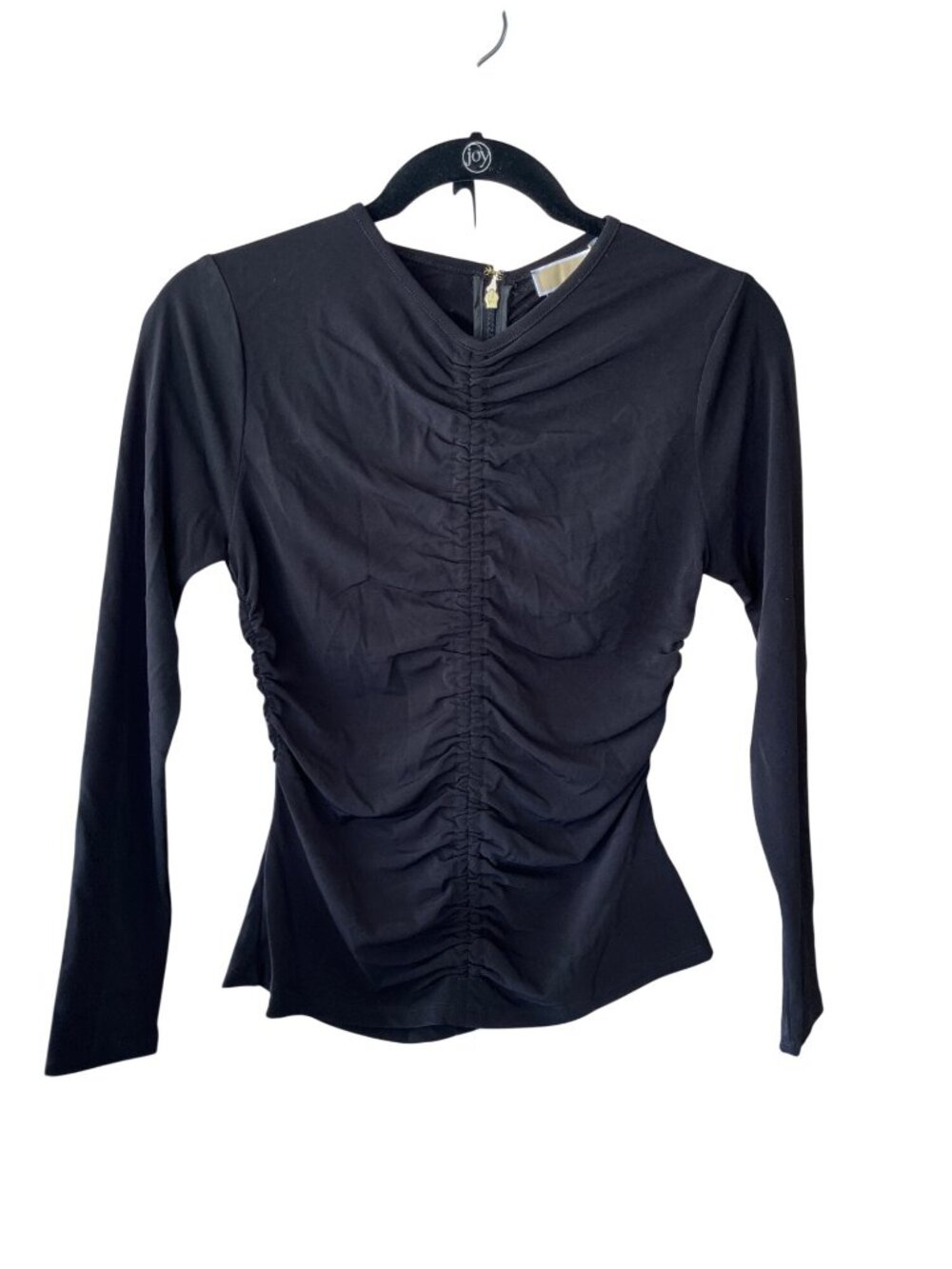 Michael Kors Ruched Long Sleeve Bodycon Top 1/4 Zip Back Black P/M NWT